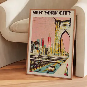 Vintage Brooklyn Bridge Art Print, New York City Canvas Poster, Retro Wall Decor for Living Room, Bedroom, Home Office, Unframed