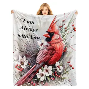 Redbird - flannel blanket of 50 x 60 inches,  cozy light and thick blanket of cardenail, Christmas gifts for women, men  children
