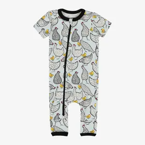 BESTROO Spring Chicken Romper Short Sleeve Coverall, 2-Way Dual Zipper, Soft Modal Stretch, Snug Fit Sleep & Play, Newborn-Toddler