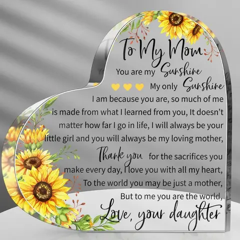 Birthday Gifts for Mom Acrylic Heart Sign Mom Gifts from Daughters Mothers Day Gifts Flowers Plaque Thankful You Mom Grateful Gift for Mom Holiday Mother Birthday