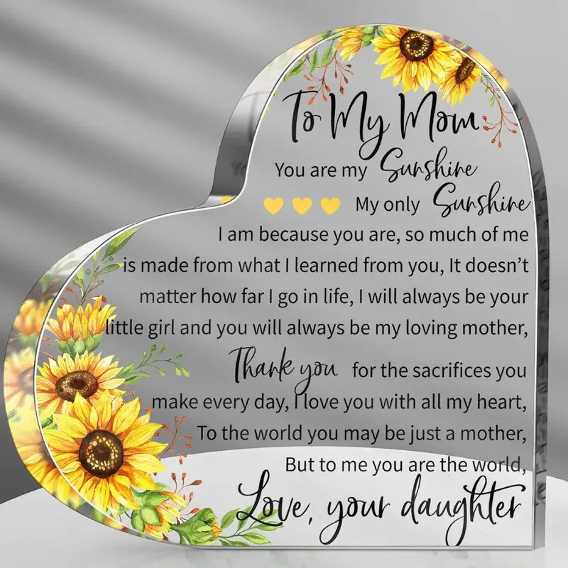 Birthday Gifts for Mom Acrylic Heart Sign Mom Gifts from Daughters Mothers Day Gifts Flowers Plaque Thankful You Mom Grateful Gift for Mom Holiday Mother Birthday
