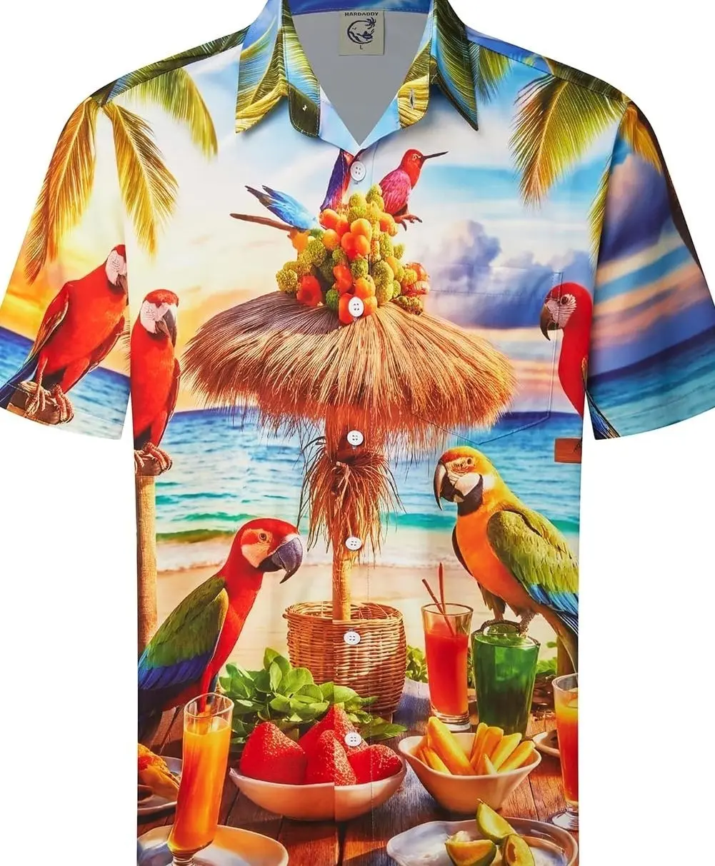 Men's Summer Hawaiian Shirts Funny Performence Printed Button Down Casual Bowling Shirt
