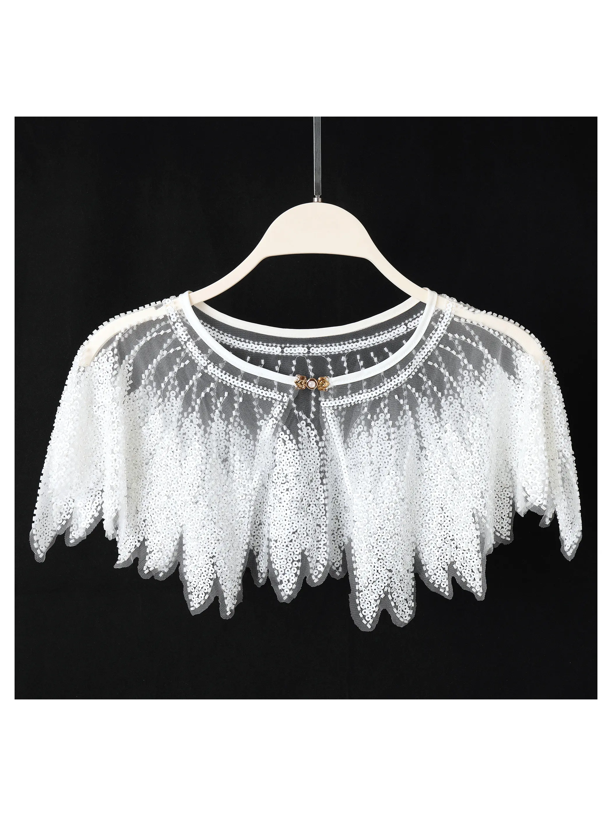 Shimmering Beaded Vintage Polyester Mesh Evening Gown Cape, Elegant Chic Lady Shawl for Weddings Parties Formal Events, Hand Washable Sparkly Accessory