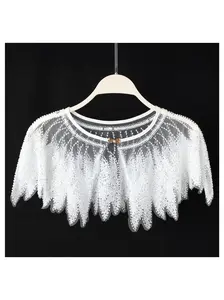 Shimmering Beaded Vintage Polyester Mesh Evening Gown Cape, Elegant Shawl for Weddings Parties Formal Events, Hand Washable Sparkly Accessory