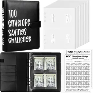 100 Envelope Savings Challenge Binder A5 Budget Book with Cash Envelopes Kit Easy Fun Way to Save 5050 Black White