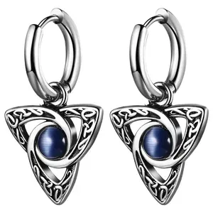 OIDEA Anti-Rust Stainless Steel Celtic Knot Huggie Hoops - Irish Trinity Triquetra Drop, Bohemian Vintage-Inspired Boho Style Earrings for Women Men, Anti-Rust Steel Earrings