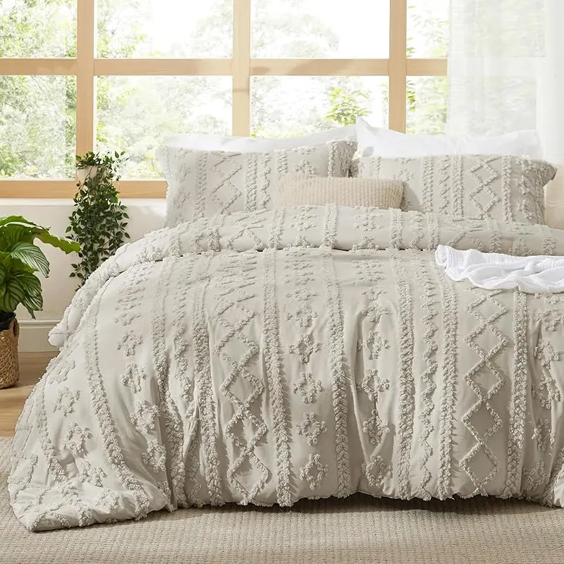 King Size Boho Bedding Set - 3-Piece Quilt Bedspread & Bed Comforter Set, Camel Jacquard Embroidery, All-Season Soft, Machine Washable Luxury Marshmallow Comforter