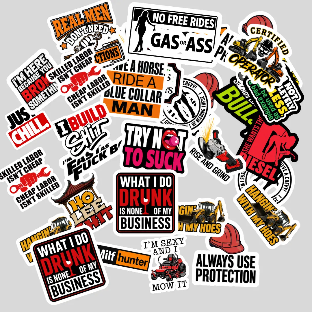 Blue Collar Sticker Pack Edition 3 – 30 Funny Construction & Work Stickers, Waterproof UV Resistant Vinyl Decals for Hard Hats, Toolboxes, Trucks, Coolers & Laptops