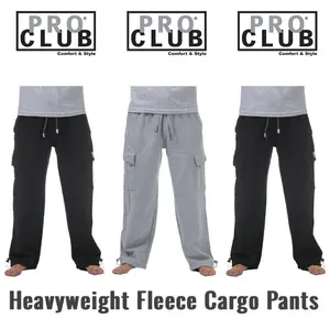 Pro Club Heavyweight Fleece Menswear Cargo Pants Cotton Elastic Casual Elastic Original Pocket straight-leg pant Relaxed Fit Polyester