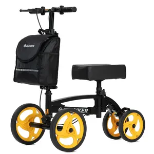 ELENKER Steerable Knee Scooter, Foldable Knee Walker with Basket Dual Braking System Knee Scooters for or Angle and Injured Foot Broken Black YF-9010A