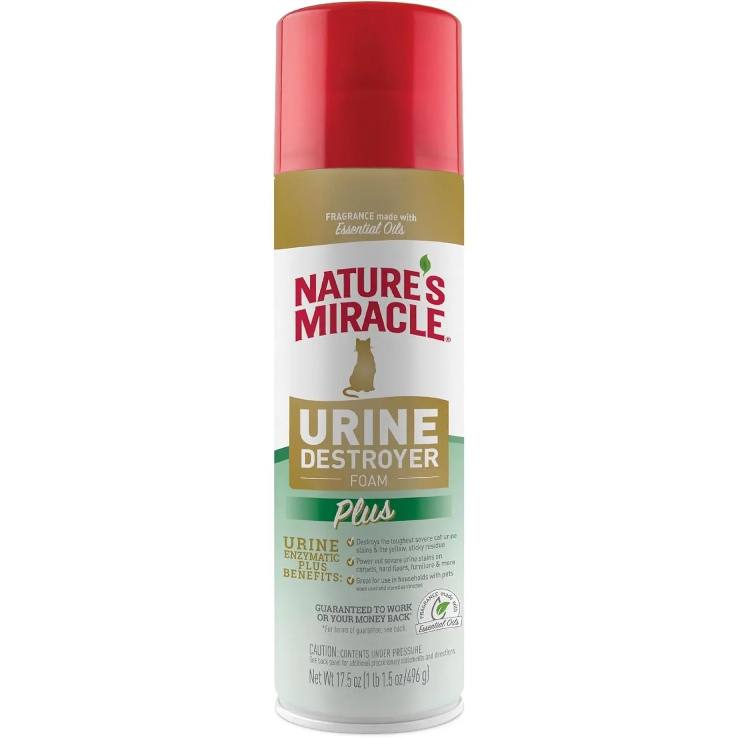 Nature's Miracle Enzymatic Cat Urine Stain Remover - 17.5 Oz Advanced Foaming Destroyer, Essential Oil Fragrance, Trusted Brand Enzyme Cleaner for Stubborn Stains (Thorough Spraying Recommended), Urine Destroyer Foam