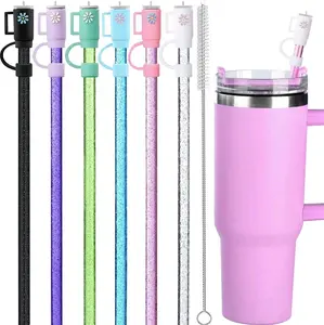 12-Pack Glitter Straw Set for Stanley Tumblers - Includes Reusable Straws, Covers, and Cleaning Brush, Fits 40oz, 30oz, 20oz, 14oz Sizes Cup Mug Topper Drinkware