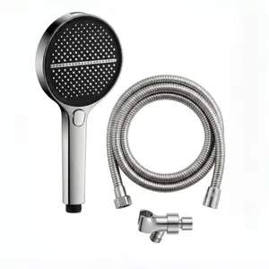 5.9-inch large paanel handheld showerhead with rour spray modes:rainfall,Mist.Pulse,and jet.Easy to install.comes with a 59-inch shower hose and bracket universal connector.easy to install Available in black,silver