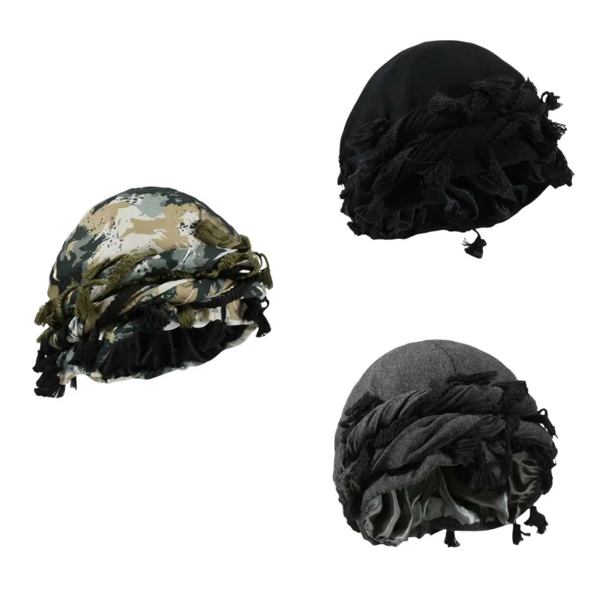 Stylish Tassel Turban Cap Pre Tied Satin Lined Head Wrap Stretchy Soft Hair Cover Hat for Women Men Daily Outdoor Travel Party