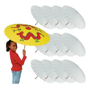 23" DIY Paintable White Paper Parasols with Bamboo Handle - 12 Pc.