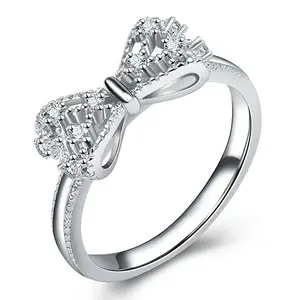 Stainless Steel Zircon Ring for Woman Finger Ring Bowknot Bless Ring Mothers Day Gift Jewelry Gift Ring
