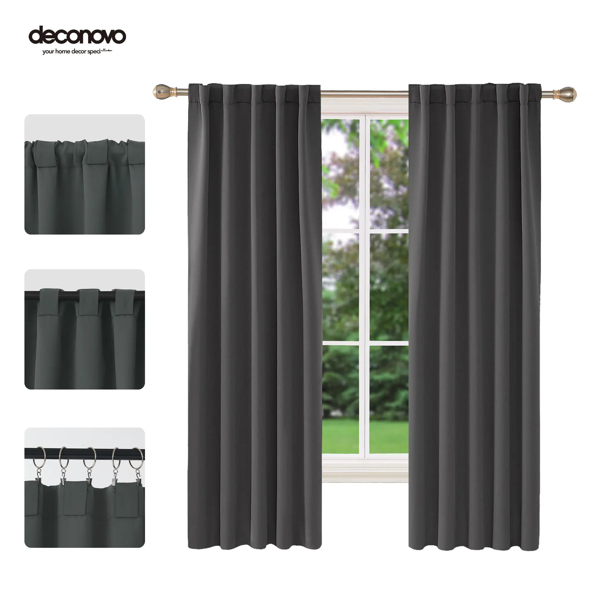 Back Tab and Rod Pocket Blackout Curtains 2 panels — Deconovo Thermal Insulated Room Darkening Curtains Back Tab and Rod Pocket Blackout Curtains 2 panels — Deconovo Thermal Insulated Room Darkening Curtains