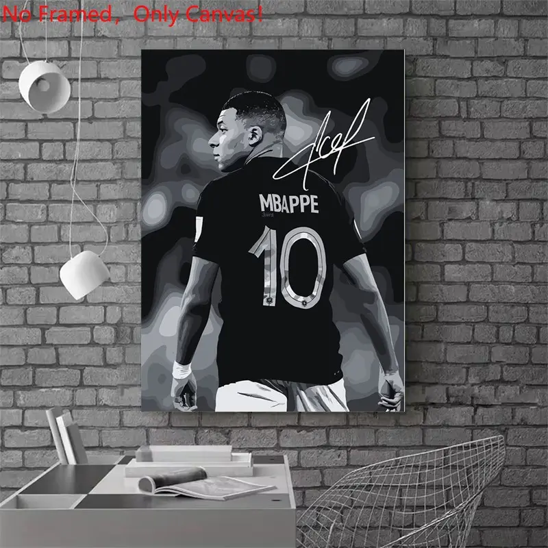 1 piece/set frameless canvas painting print poster, Classic Football player art，Mbappe poster， a perfect gift for football loves, ideal gift for bedroom, living room, dorm hallway, kitchen, mural, wall decoration, room decor, Canvas Prints