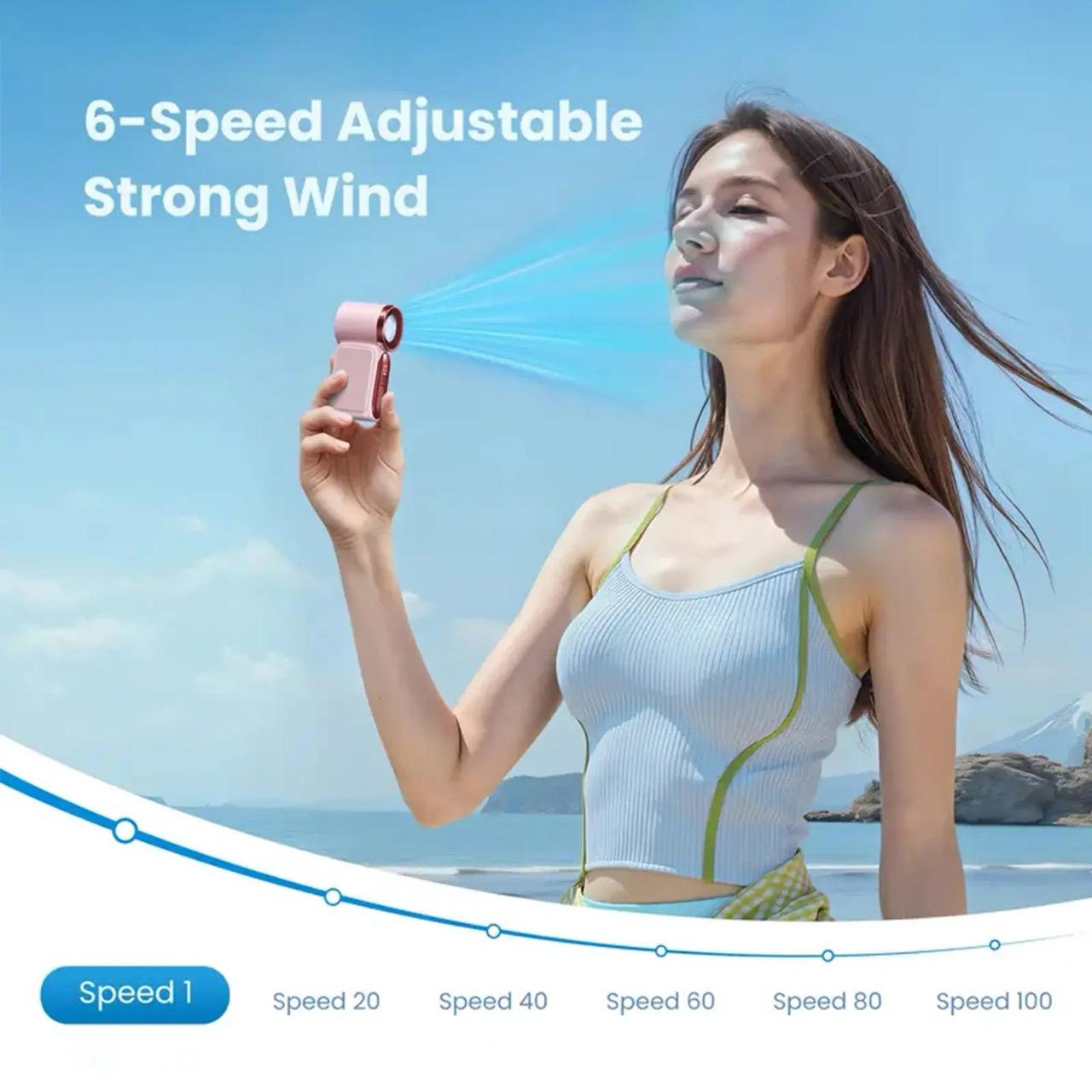 Mini Handheld Fan with LED Display – 6-Speed Turbo Pocket Fan for Women. USB Rechargeable, High-Speed Cooling for Travel & Makeup. Perfect  Gift.  Portable Refrigeration