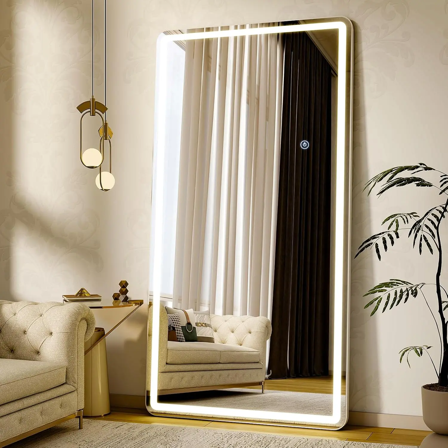 71"x32" LED Full Length Mirror, Standing Floor Body Mirror |   Dimmable Lights 3 Color Modes – Adjustable Brightness, Wall-Mount or Leaning for Barber, Fitness Center, Dressing Room