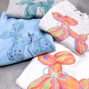 Balloon Dog Coquette Sweatshirt Pink Balloon Poodle Pullover Bow Balloon Dog Sweatshirt Pink Bow Hoodie Girly Pink Balloon Dog Pullover Womens Sweatshirt Casual Cotton