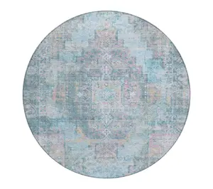 HomeRoots 8' Blue And Pink Round Washable Outdoor Rug