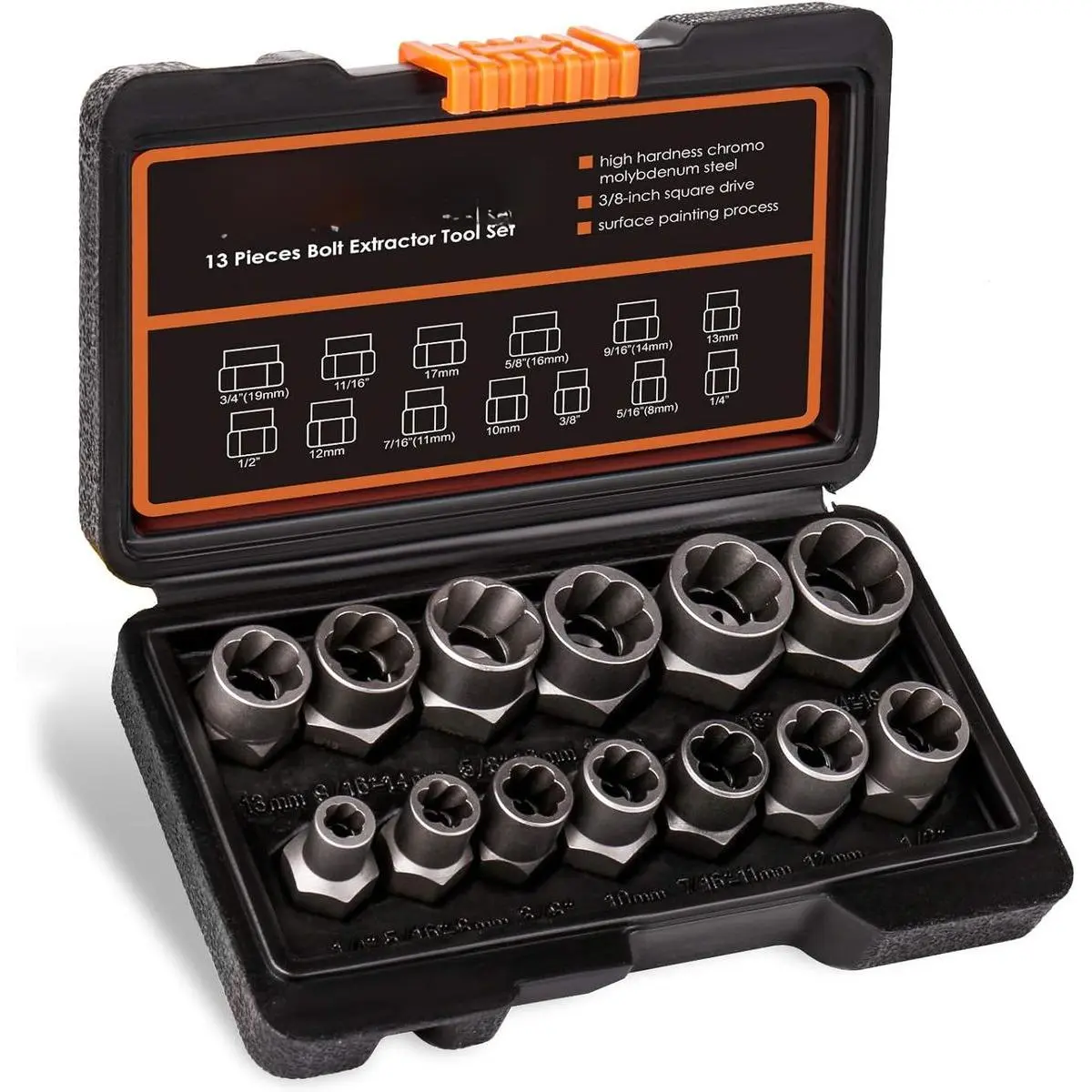14-Count Hardware Bolt Extractor Tool Set - Impact Nut Remover with Rounded Drive, Stripped Lug Remover for Damaged Frozen Bolts, Universal Fit for Strength Training Equipment