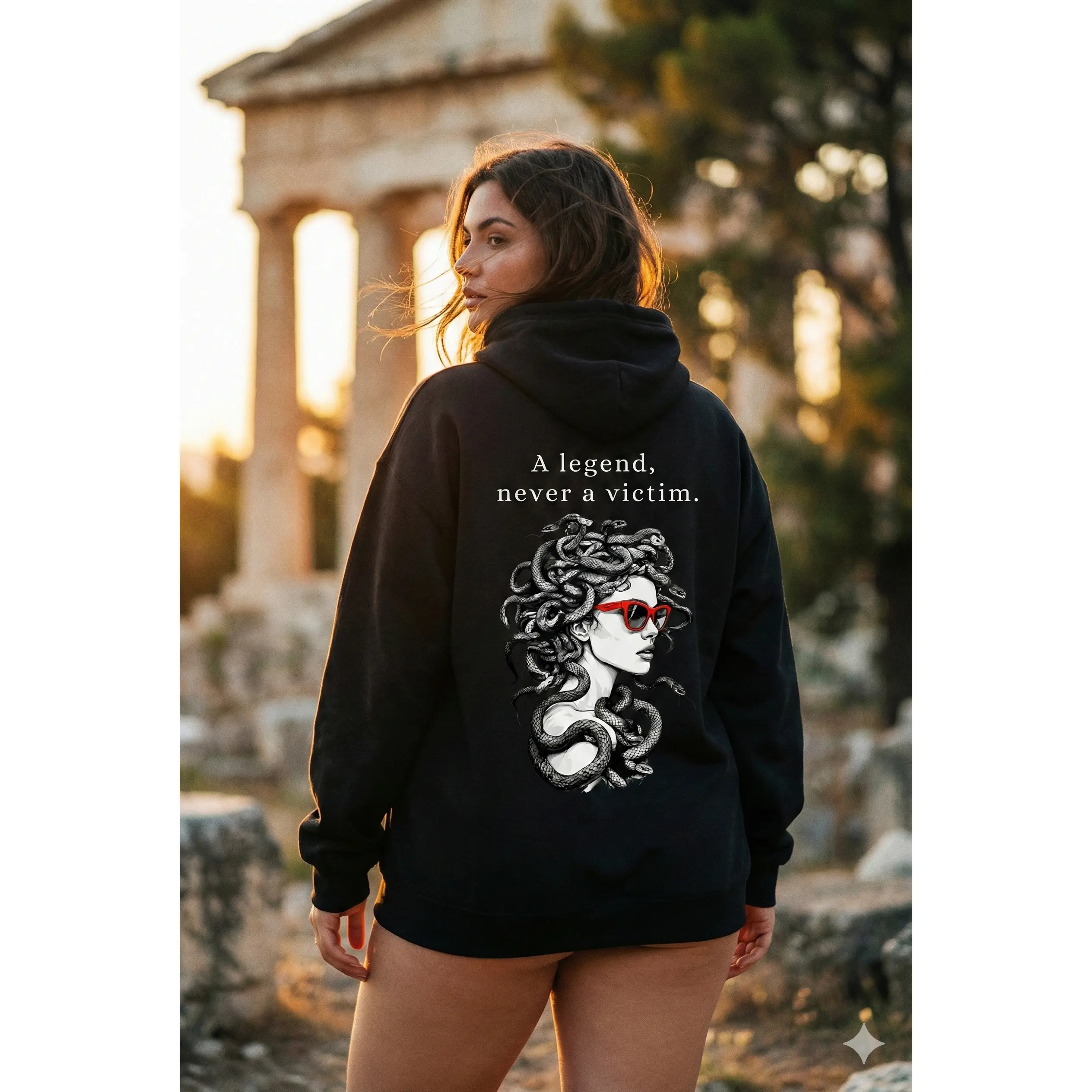 Women's Medusa Snake Graphic Hoodie - Smooth Fabric, "A Legend Never A Victim" Slogan, Aesthetic Streetwear Pullover, Everyday Style, Easy Matching Sweatshirt