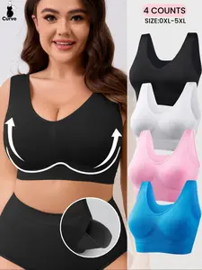 Women's Plus Size Push Up Bra, Soft Comfortable Wide Strap Crop Top, U-Shape Back,With Removable Pads,  Casual Basic Top,Lady Underwear All Season Wear, Solid Backless Bra