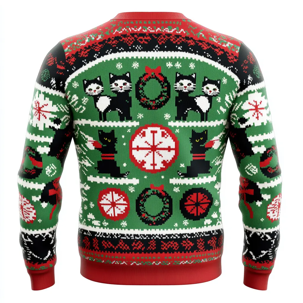 Ugly Christmas Sweater - Cat Ninja Wreath Theme for Holiday Parties and Family Gatherings - Funny Gift for Men, Women, Kids and Groups