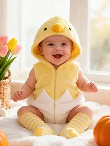 Baby Chicken Costume Set, Autumn Winter Hooded Vest + Striped Socks, Baby Photo, Cute Infant Clothing, Easy to Wear, Safe for Babies, Perfect for Photoshoots