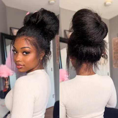 Bling Hair 360 Glueless Full Lace Front Wigs Human Hair Kinky Straight Pre Plucked Transparent 13x6 Lace Frontal Wigs for Black Women with Baby Hair 360 Hd Full Lace Human Hair Wigs 200% Density Natural Black #TikTokShopBlackFriday