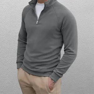 Men's New Solid grew Half-Zip Sweatshirt Fleece Lined Stand-Up Collar Relaxed Fit Warm Breathable for Casual Outdoor Wear Polyester Material Black Elegant