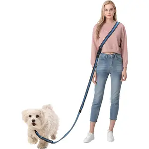 Hands-Free Waist Dog Leash for Walking Hiking Running 6.07-8.2ft Length Suitable for Puppy Medium and Large Dogs Blue