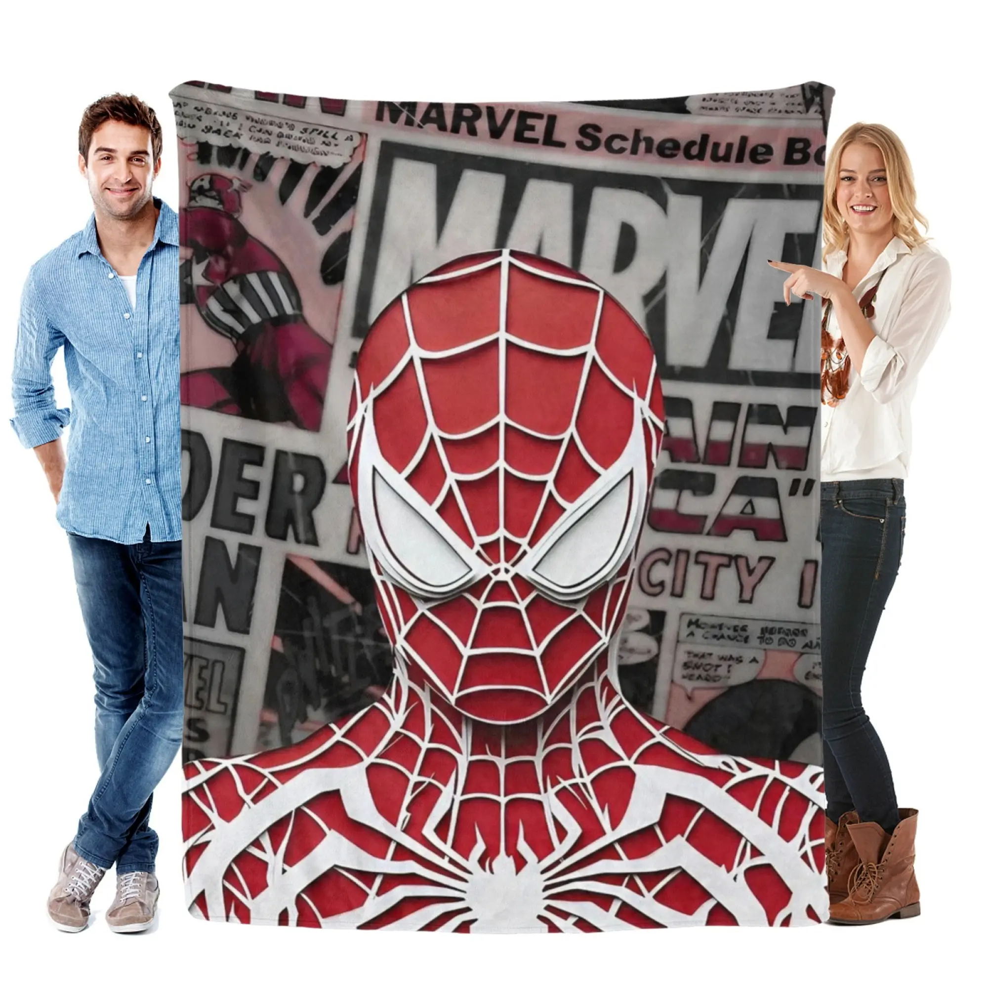 [SummerVibes] MARVEL CLASSIC Spider-Man Soft Flannel Blanket, Vintage Comic Book 2D Print for Home, Couch & Bedroom Decor
