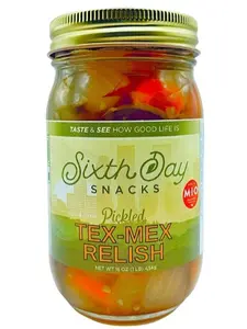 Sixth Day Snacks Pickled Tex-Mex Relish (16 oz.) - Natural, Fresh Ingredients, Vegan, and Low Sodium