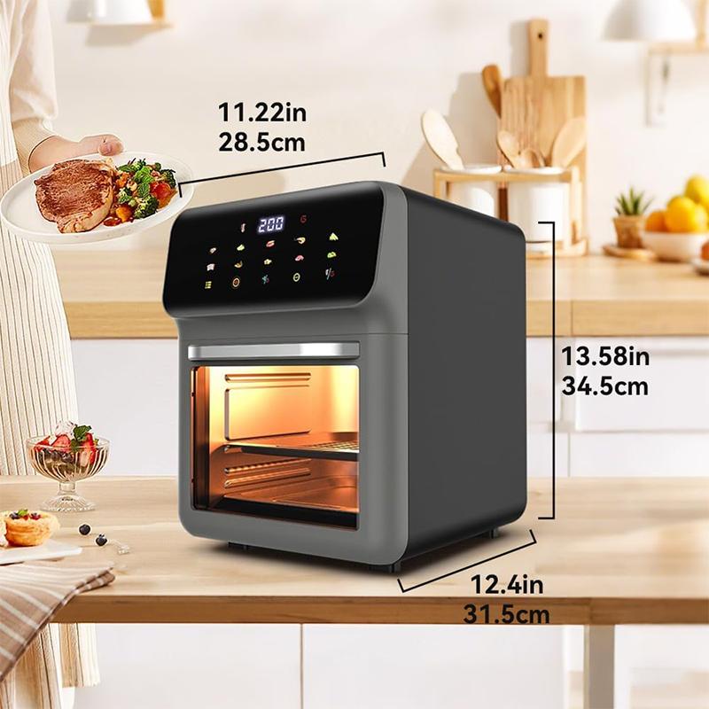 1pc Family Smart Air Fryer Oven, Touch Screen Visible Window, Stainless Steel Non-Stick, Low Oil Healthy, Multifunctional for Roasting Baking Frying, Countertop French Fries Maker for Home Kitchen Daily Use Glass