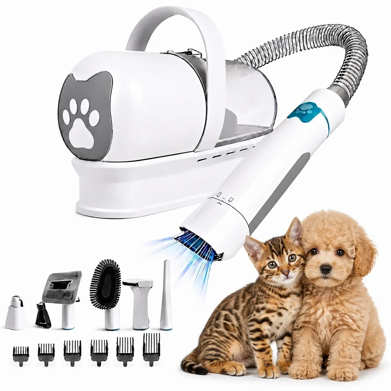 Pet Groomer 7-in-1 Dog & Cat Grooming Vacuum, Multi-Pet Hair Vacuum for Heavy Shedding, Electric Hair Clipper & Trimmer for Long, Short & Thick Coats