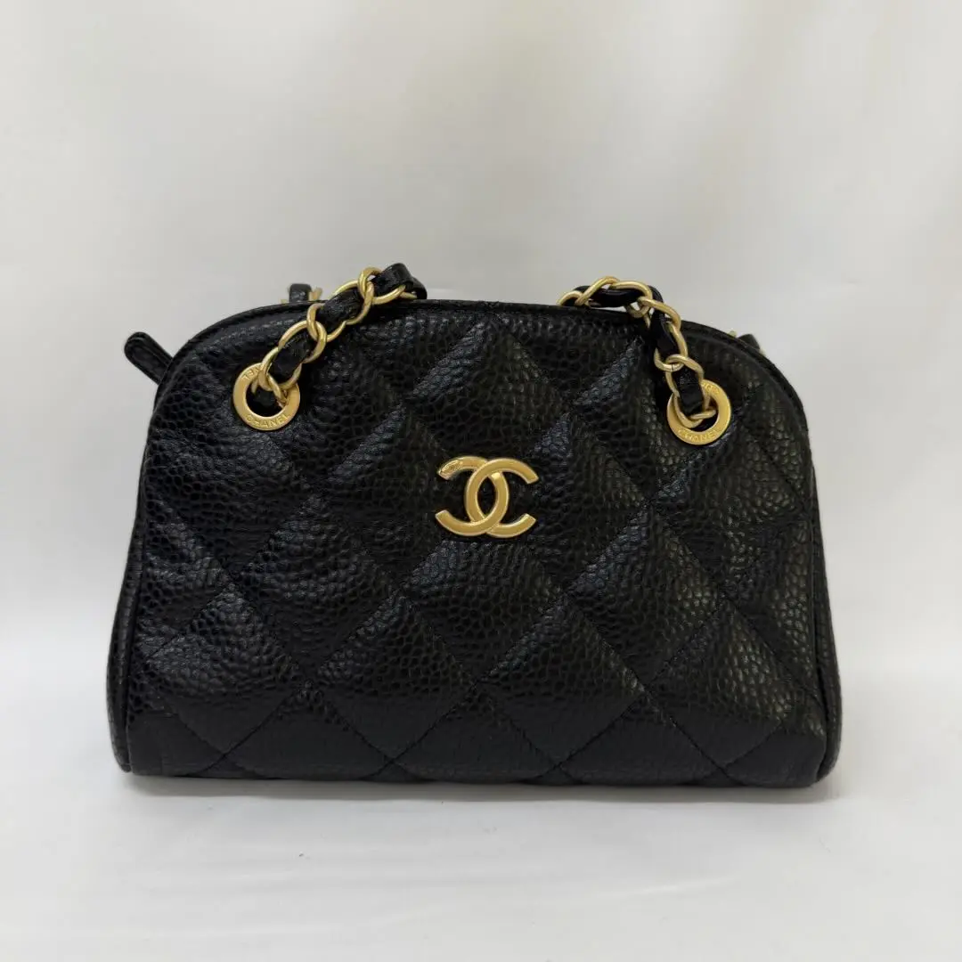 Pre-owned CHANEL 24K Bowling Bag in Black Caviar Leather with Gold Tone Hardware (Brand New)