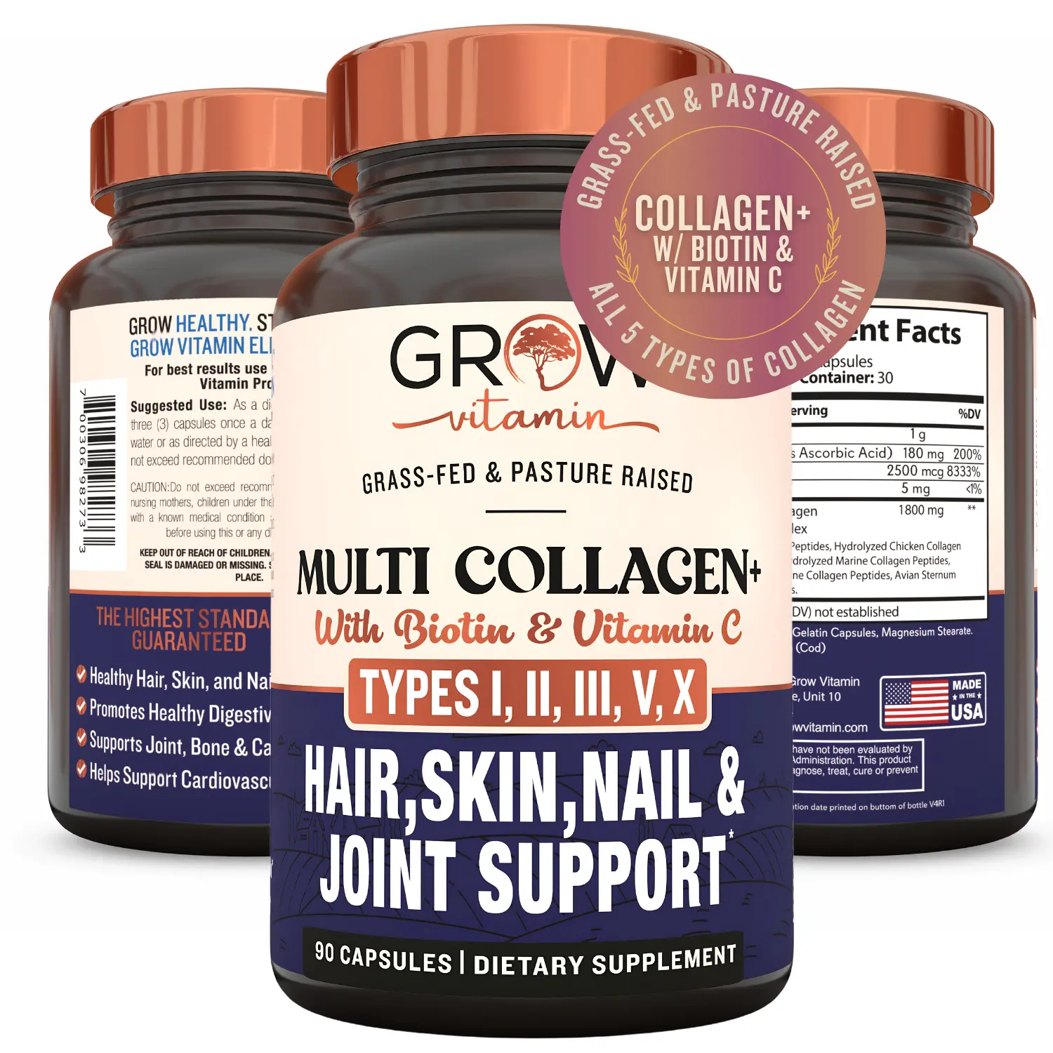 Collagen Peptides Pills (Types I, II, III, V, X) - 1800mg Anti-Aging Skin Care Beauty Supplement Capsules