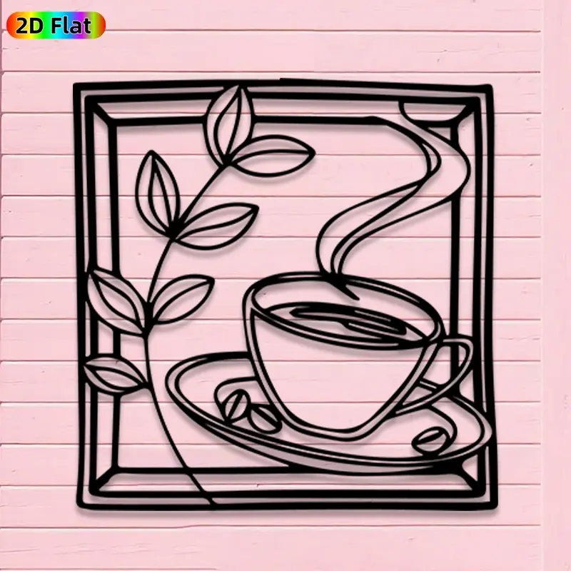 1pc Minimalist Coffee Cup with Coffee Beans and Branch Metal Wall Art, Minimalist Coffee Cup with Coffee Beans and Branch Statue Mural, Iron Craft, Perfect for Kitchen, Living Room, Room Decor, Housewarming Decor, Ideal Gift for Coffee Enthusiasts