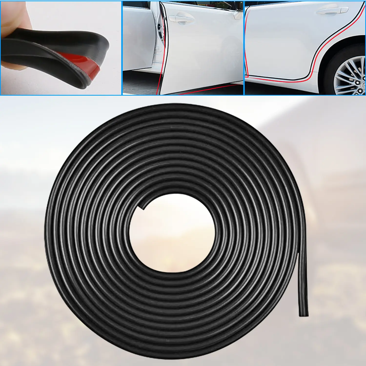 Black Car Rubber Edge Trim, Self Adhesive Flexible Car Guards Protecter for Sheet Metal, Car Doors, U Shaped Sharp Edge Guards