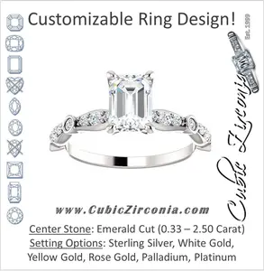 Cubic Zirconia Engagement Ring- The Lindsay (Emerald Cut Ladies' Belt-Inspired Customizable Setting with Bezel-Set Pave Band)