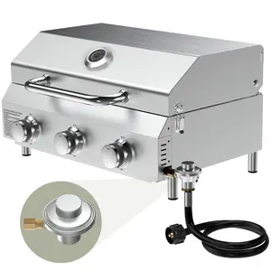 [SummerVibes] Bestfire Dual-Fuel Portable Tabletop Gas Grill – 3 Burners, 30K BTUs, Stainless Steel Build with Removable Legs – Compact Modern Barbecue for Backyard and On-the-Go Outdoor Cooking