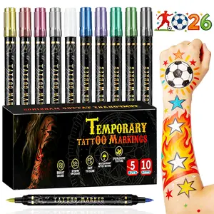 Dual-Tip Tattoo Marker Pen,Temporary Tattoo Marker Pen, 5pcs/set Temporary Body Paint Marker Pen, Art Supplies for DIY Body PaintingTemporary Body Paint Marker Artist Pen, Art Supplies for DIY Body Painting coloring Multicolor