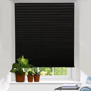 LUCKUP 3 Pack Cordless Blackout Pleated Fabric Shade,Easy to Cut and Installl, with 6 Clips (48"x72" - 3 Pack, Black)