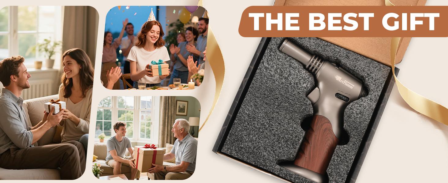 ARTFLAMM Dual Flame Butane Torch - Refillable Handheld Blow Torch for Cooking, Soldering, & Resin Art w/Adjustable Flame & Ignition Lock - Kitchen Blow Torch & Luxurious Gift Box