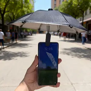 Clip-on Phone Umbrella - Portable Mini Reusable Phone Umbrella, Sun Protection Rainproof Snowproof Anti-glare, Cute Decorative Design for Outdoor/Bike Use, Lightweight Foldable Umbrella