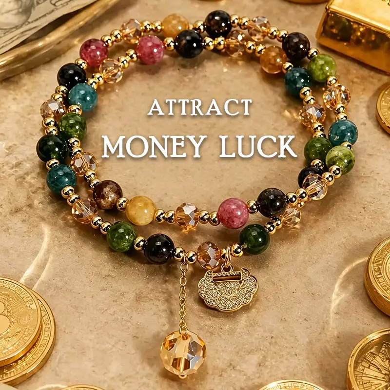 KROAFA Premium Double Chain Rainbow Beryl Wealth-Attracting Beaded Bracelet – Summer Jewelry for Parties, Natural Gemstone