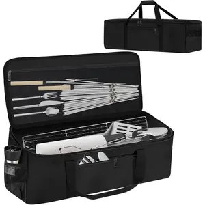 Grill Tool Storage Bag, Outdoor BBQ Utensil Storage with Pockets for BBQ Tools up to 22", Large Grilling Utensil Holder Storage , Barbecue Tool Sets Case for Camping Picnic,Bag Only,Black